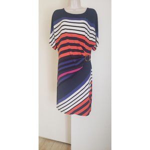 CALVIN KLEIN SIDE BUCKLE STRIPED DRESS SZ M